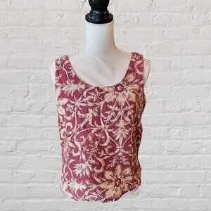 Campagnie Internationale Express Sleeveless Burgundy Beige Silk Evening Blouse